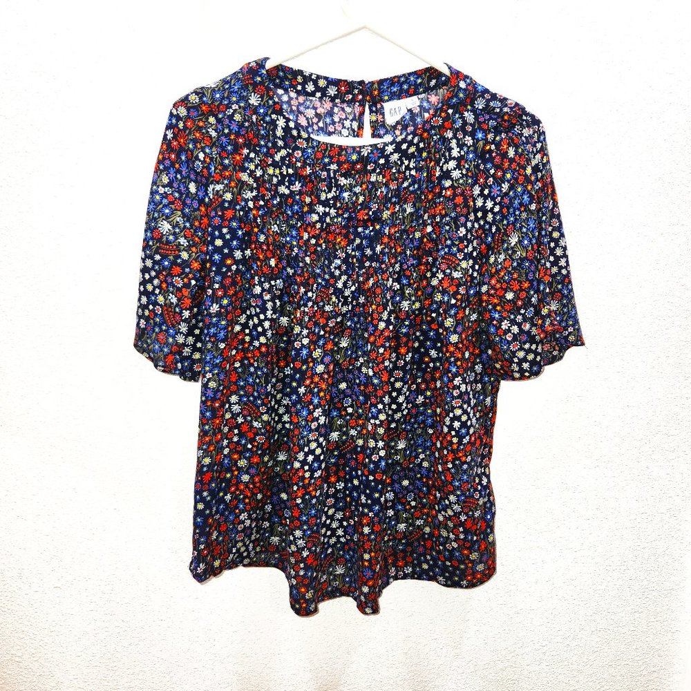 Gap Loose Flowy Pintucked Floral Print Modal Short Sleeve Top Size Small